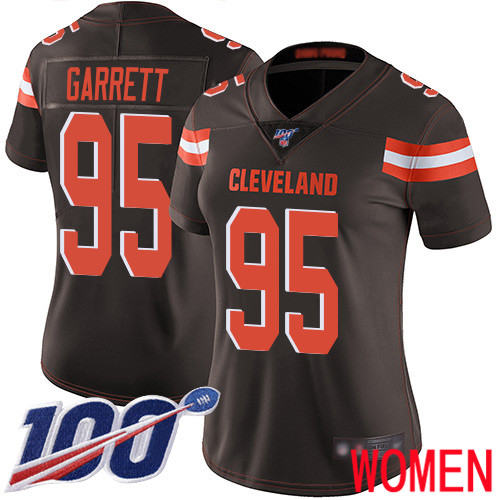 Cleveland Browns Myles Garrett Women Brown Limited Jersey #95 NFL Football Home 100th Season Vapor Untouchable